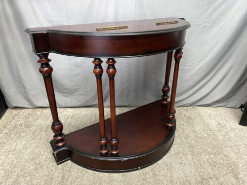 BOMBAY Cherry Finish Demilune Console Table w/ Flip Top Storage