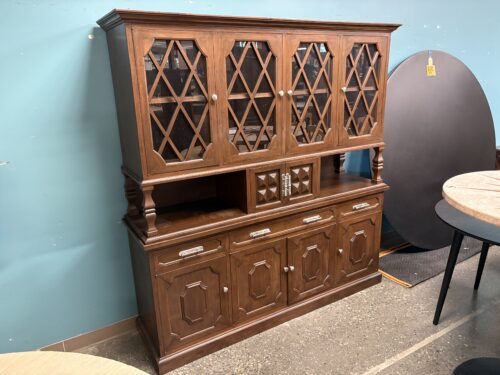 Dark Wooden 8-Door Ornately Carved China Hutch