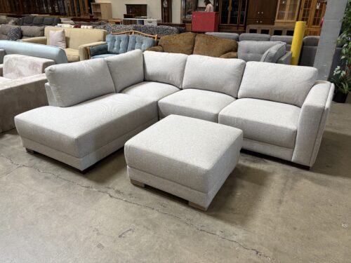Heathered Light Grey 2 Piece L-Shaped Sofa and Ottoman