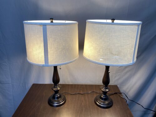 ALLEN + ROTH Woodbine Dark Rubbed Bronze Chain Pull Table Lamp (Set of 2)