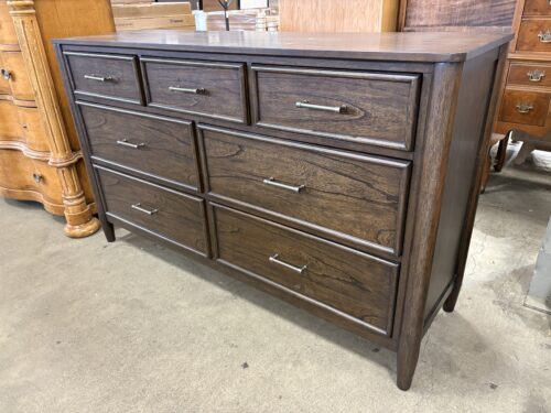 FOREMOST Dark Finished Solid Wood 7 Drawer Dresser with Aged Silver Rail Pulls