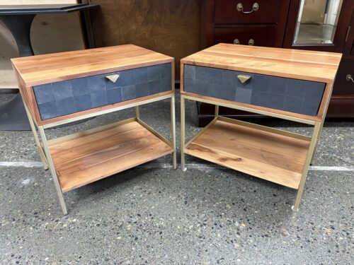 MOE'S Modern Industrial Wood & Brass Single Drawer Open Nightstand (Set of 2)