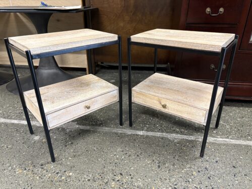Modern Industrial Weathered Wood Open Nightstand (Set of 2)