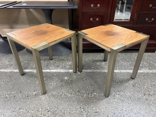 Solid Wood & Wrap Around Brushed Gold Square End Table (Set of 2)