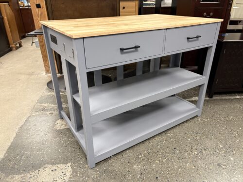 CHICZHINEST Grey 2-Drawer Wood Top Kitchen Island w/ Power Strip