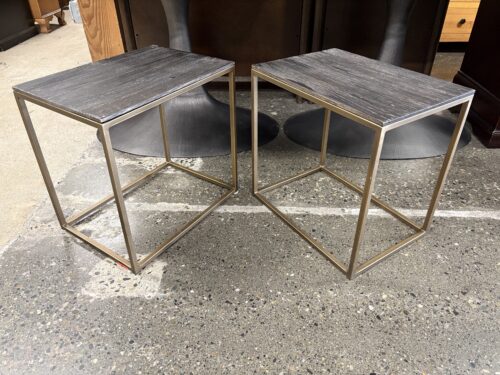 MOE'S Modern Industrial Wood & Brass Rectangular Side Table (Set of 2)