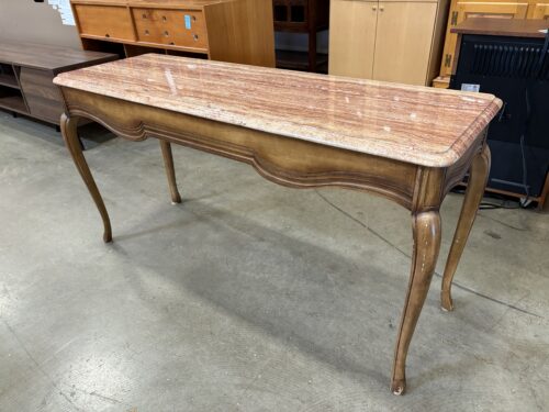 Wooden French Provincial Style Entryway Table with Pink Stone Top