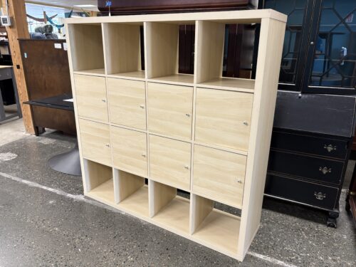 IKEA Kallax Blonde 16 Cubby Bookcase w/ 8 Doors