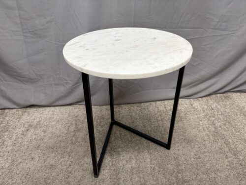 Round White Marble End Table w/ Triangle Metal Base