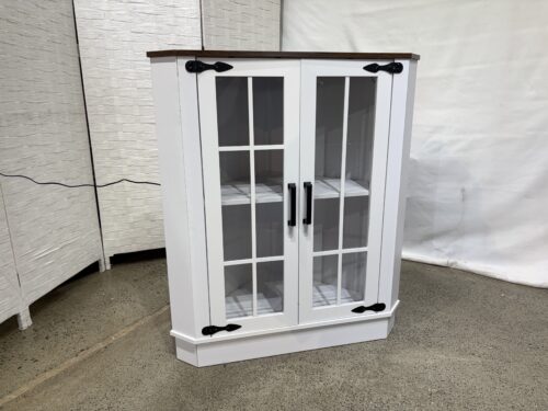 Farmhouse Corner Cabinet w/ 3-Way LED Lighting & Ports