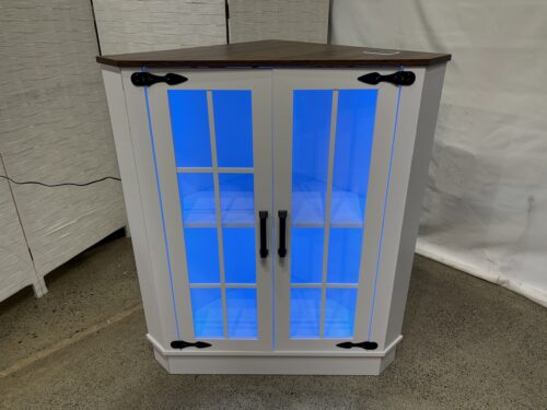 Farmhouse Corner Cabinet w/ 3-Way LED Lighting & Ports