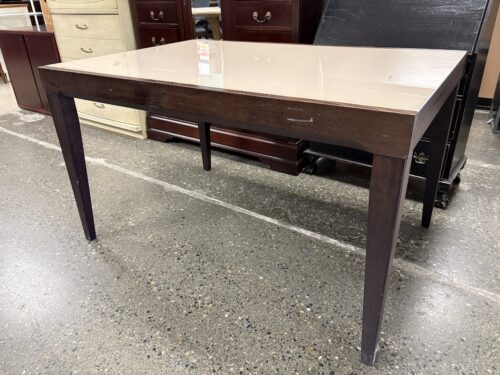 CALLIGARIS Made in Italy Modern Beige Glass Extension Table w/ Built in Leaf
