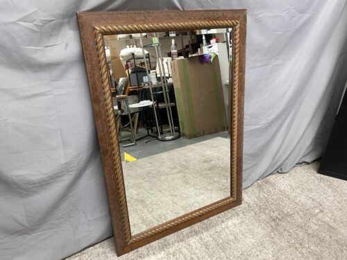 Ornate Etched Walnut Framed Beveled Hanging Mirror