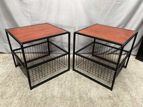 Industrial Wood & Mesh Storage Side Tables (Set of 2)