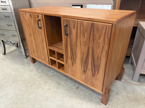 Modern Walnut Finished Media Cabinet with Square Feet