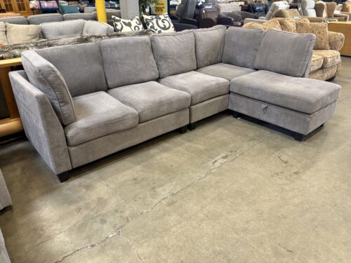 BELFFIN Modern Grey Plush L-Shaped Modular Sectional with Storage