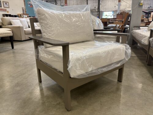 Pavillion Outdoor Chair with Beige Cushions and Metal Base