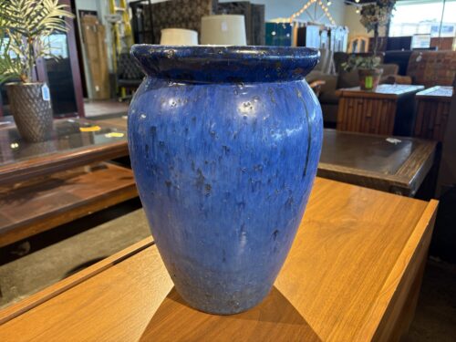 15" Tall Sturdy Blue Ceramic Outdoor Planter