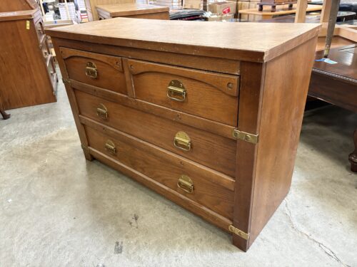 Vintage Campaign Style 4 Drawer Dresser with Bronze Swing Pulls