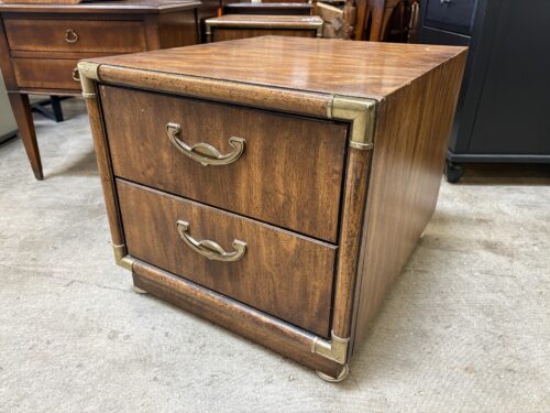 Vintage Campaign Style 2 Drawer Nightstand with Bronze Accents and Swing Pulls