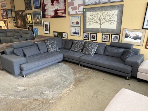 Dark Grey Modern Fabric Corner Sectional w/ Chrome Legs