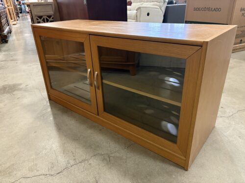 Vintage Teak Media Stand with Glass Door Cabinets