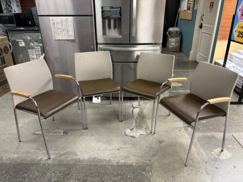 KEILHAUER Flit Light Grey Mesh & Espresso Seat Stacking Side & Arm Chair (Set of 4)