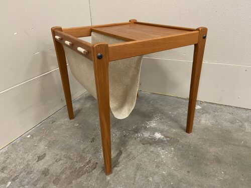 BRDR. FURBO Vintage Made in Denmark Teak Accent Table with Burlap Magazine Sling