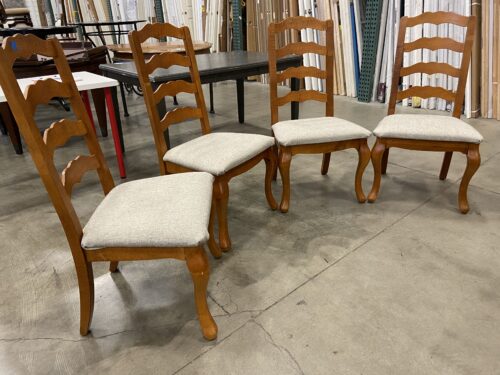 Vintage Oak Finish Dining Room Chairs with Beige Upholstered Seat Cushions (Set of 4)