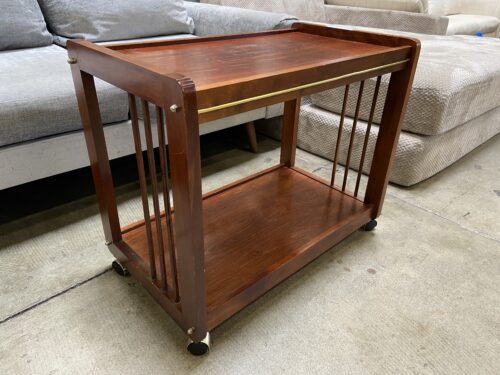 Vintage Made In Romania Wooden Rolling 2 Tier Tray