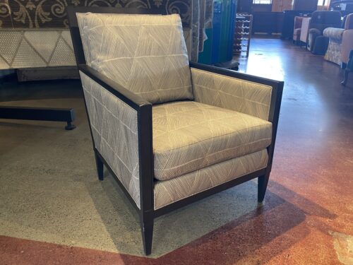 ETHAN ALLEN Triangle Stripe Armchair w/ Exposed Wood Frame