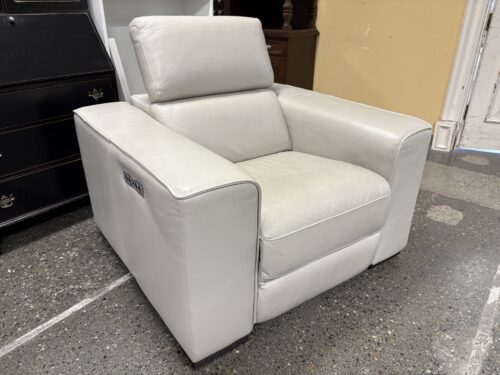 Light Grey Lewen Leather Wide Armchair (AS IS NO RECLINE)