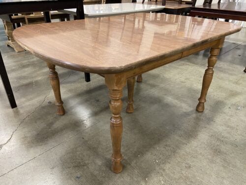 Vintage Oak Finish Dining Room Table with Carved Wood Details