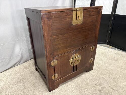 Antique Chinese Solid Wood & Brass Bar Cabinet