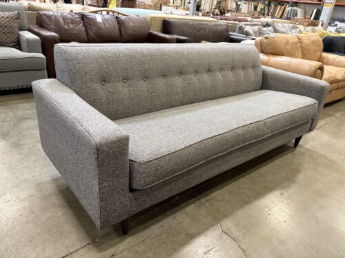 Modern Heathered Grey Tufted Back Sofa with Black Tapered Legs