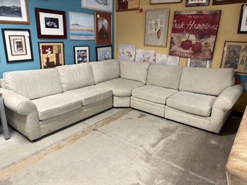 POTTERY BARN Pebble Grey Fabric Roll Arm Corner Sectional
