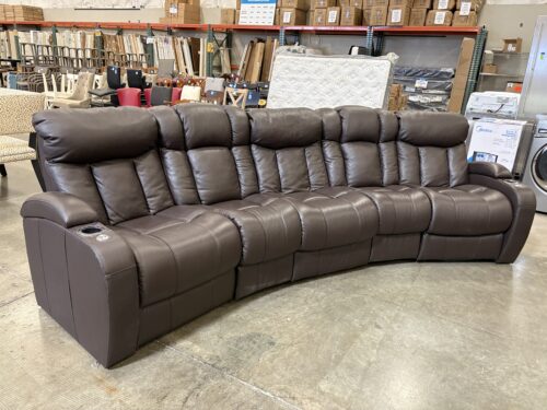 SEATCRAFT Chocolate Brown Leather Theatre Seating Sofa with Convertible Seats