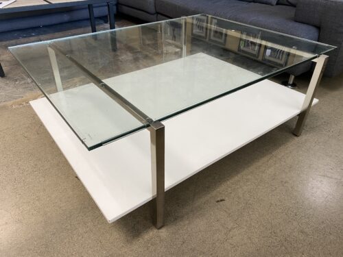 Modern White Rectangular Glass Topped Coffee Table