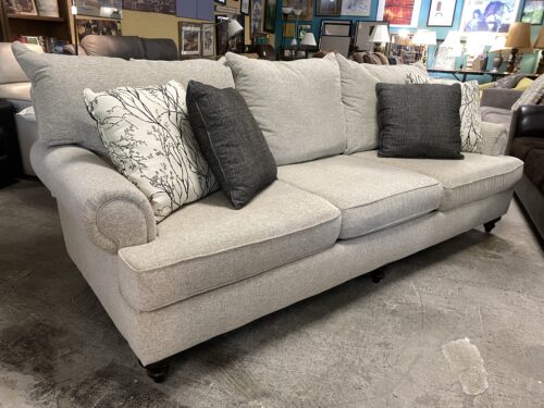 Light Grey Rolled Arm 3-Seat Sofa w/ Decorative Pillows