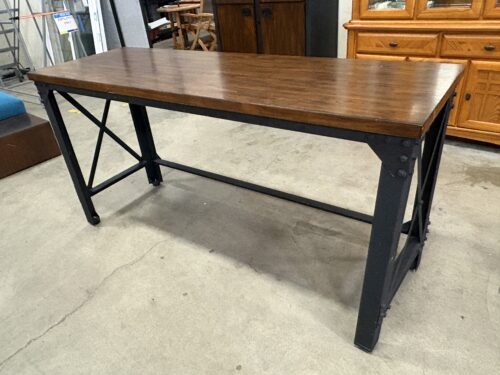 WHALEN Rustic Industrial Style Wood Top Work Bench with Black Iron Base
