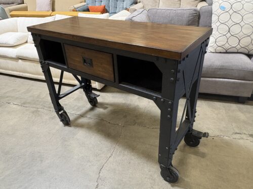 WHALEN Rustic Industrial Style Single Drawer Desk with Heavy Duty Castors