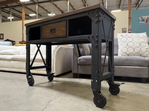 WHALEN Rustic Industrial Style Single Drawer Desk with Heavy Duty Castors