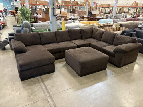 Chocolate Brown Textured 3 Piece U-Shaped Sofa with Chaise and Ottoman