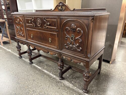 Vintage Ornately Carved Wood Jacobean Revival Sideboard
