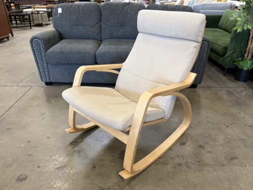 IKEA Poang Birch Veneer Rocking Chair with Beige Basket Weave Cushion