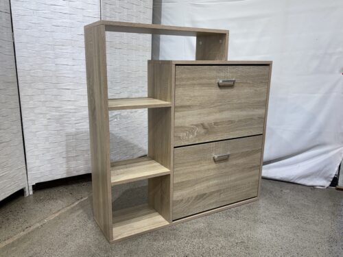 Pale Shoe Storage Shelf Cabinet w/ Tilt Drawers