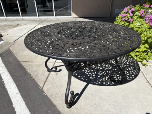 Outdoor Intricate Metal Lattice Umbrella Table w/ Lazy Susan