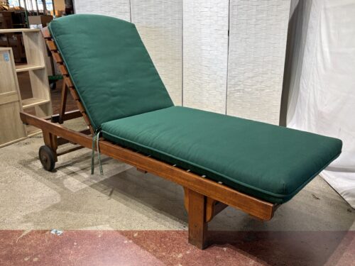 Adjustable Recline Wood Frame Patio Lounger w/ Emerald Cushions