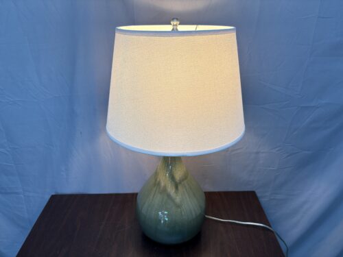 DOLAN Green Glazed Ceramic Gourd Table Lamp w/ White Fabric Shade
