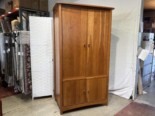 Sleek Minimal Warm Wood Cabinet w/ Slide-Away Doors